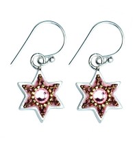 Enamel Pink Star of David Earrings with Swarovsky Crystals